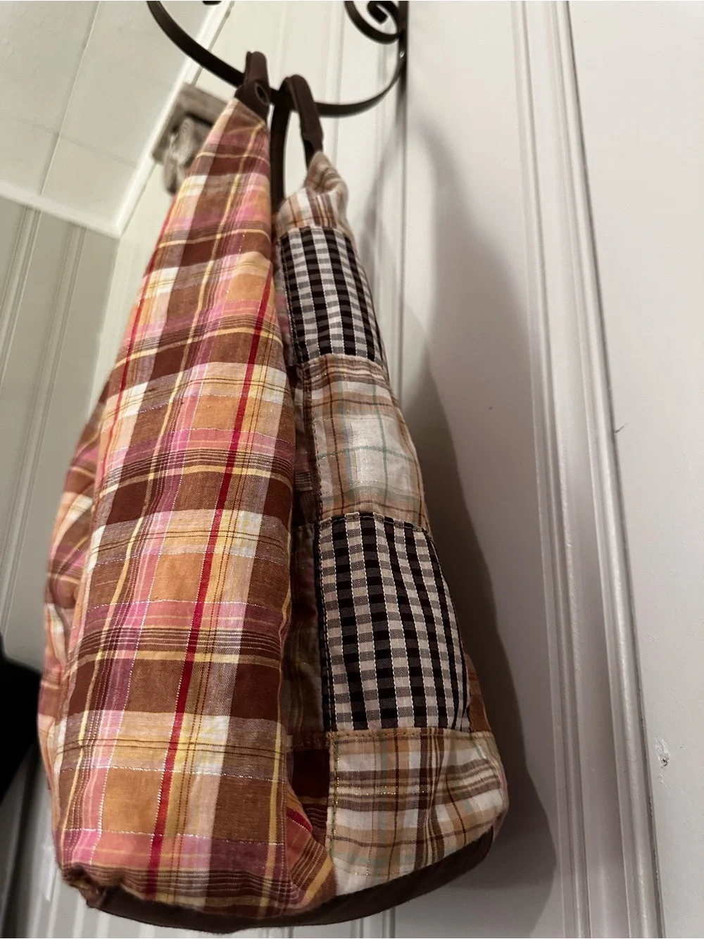 Bohemian 100% Cotton Patchwork Pink Plaid Shoulder Bag double sided